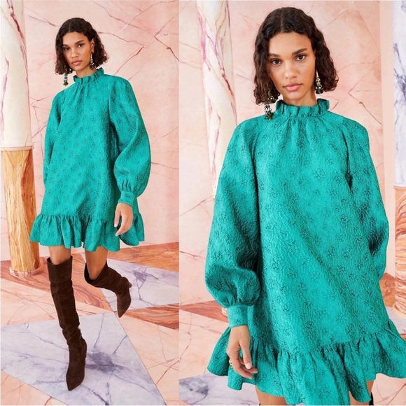 Ulla Johnson Emilia Dress in Turquoise Size 0 Textured Mock‎ Neck Mini Dress - Picture 1 of 15